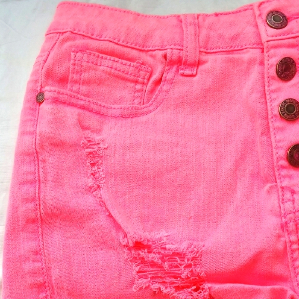 Pink Distressed Denim Shorts Machine Jeans - Picture 2 of 8